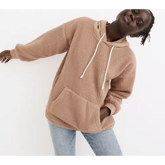 MADEWELL Womens Ivory Fleece Bubble-Sleeve Hoodie Sweatshirt EUC Pocket Cozy M - Picture 11 of 11